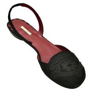 MAXSTUDIO Black Suede Leather Flats Slingback Grosgrain Sz 7.5M